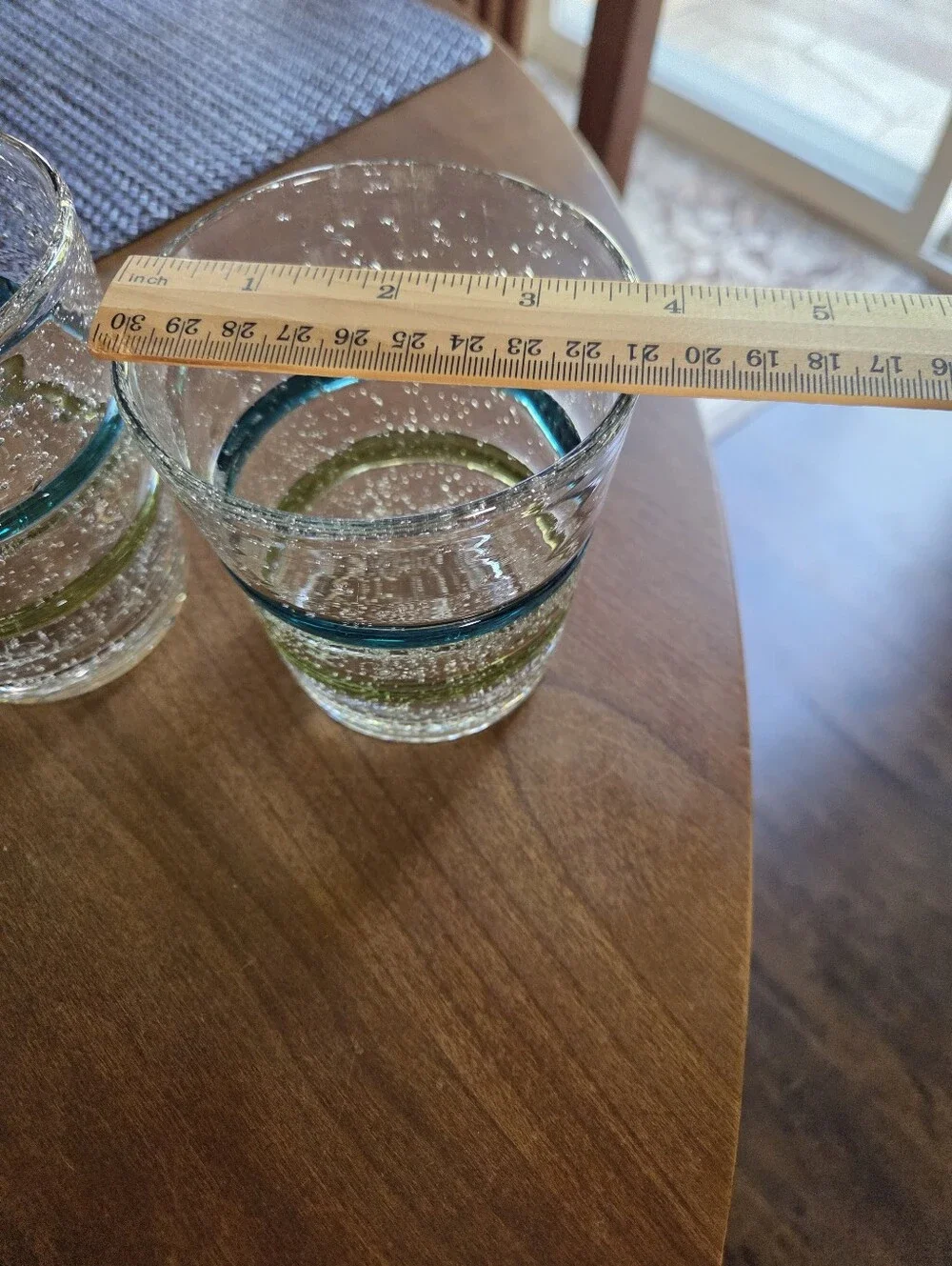 Pier 1 Pattern P1C22 Mexican Bubble Glasses (2) With Aqua & Green Stripe